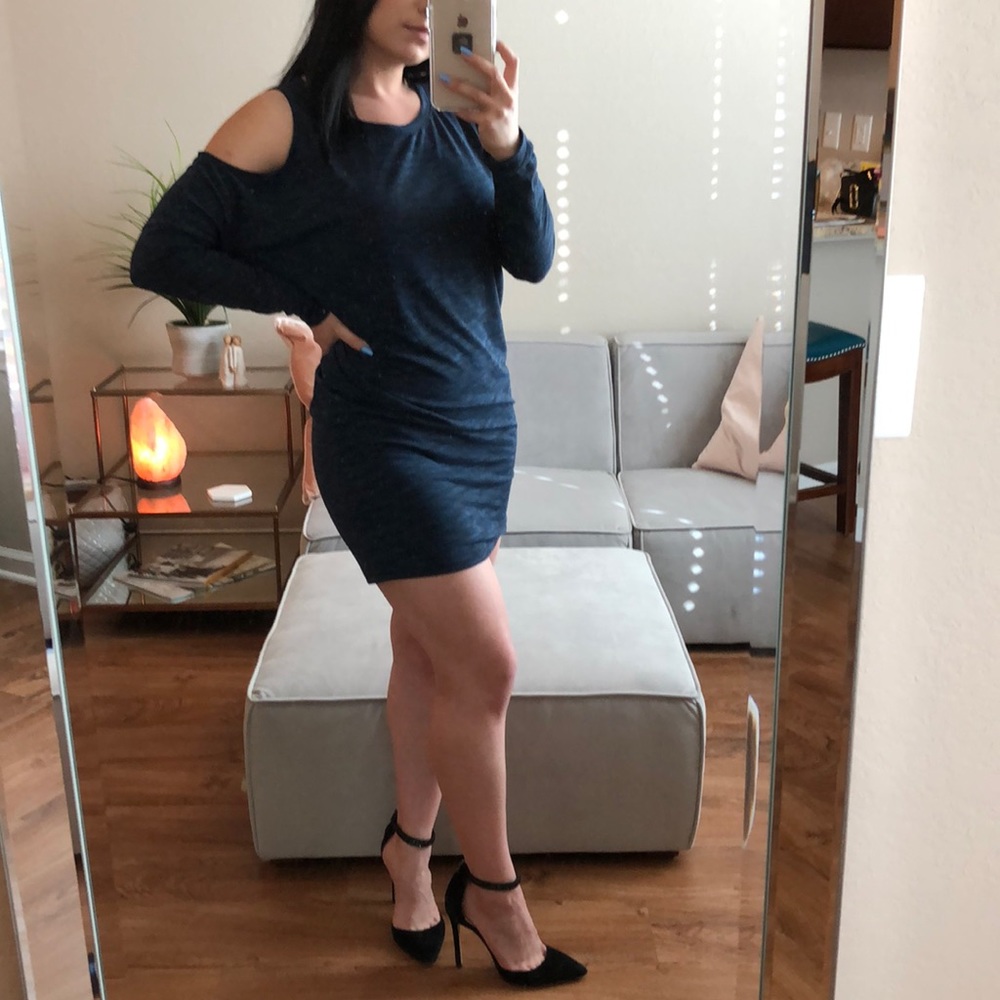 Express Heathered Blue Long Sleeve Dress